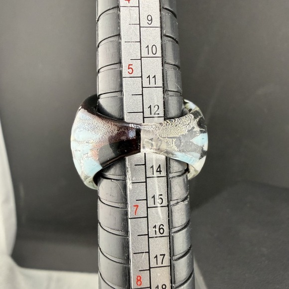 Vintage Art Glass Ring Blue White Black Size 6 - Picture 8 of 11